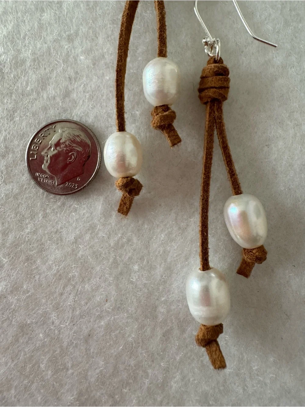 Sundance Brown Suede Cord Pearl Drop Earrings NEW